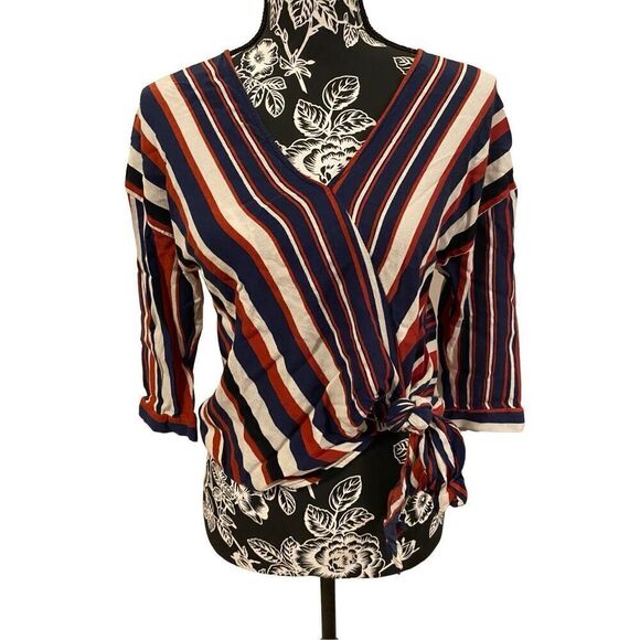 Zara Basic Cropped Striped Blouse Side Tie Beach Coastal Crop Top Patriotic - Picture 1 of 12